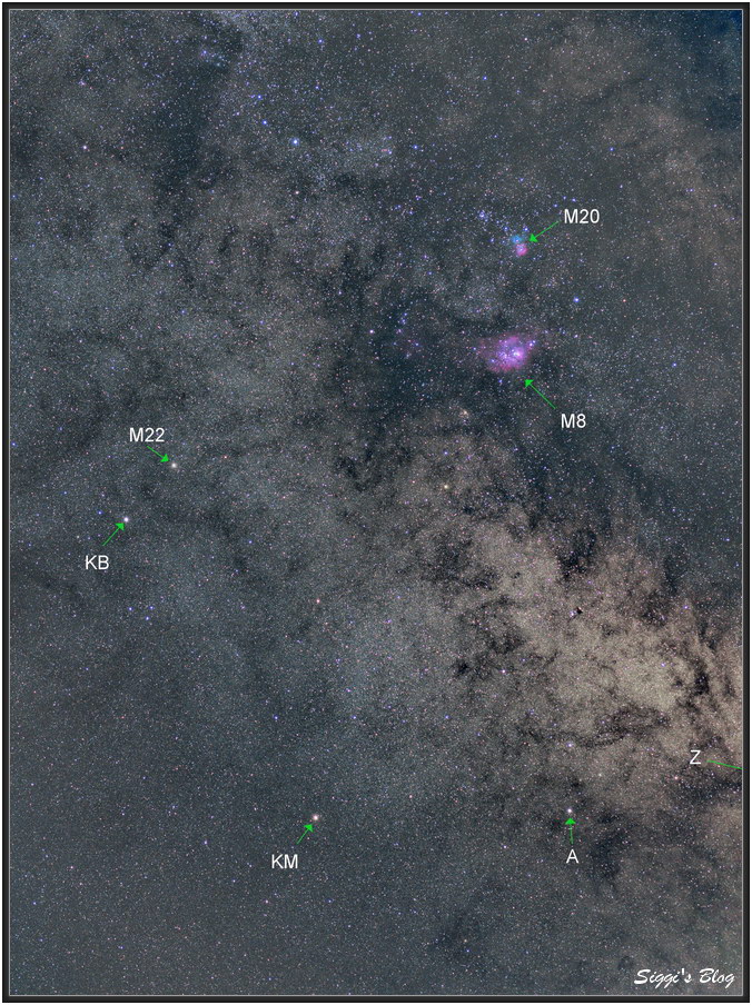 160807 Südliche Milchstraße - wichtigste Objekte 160807 Südliche Milchstraße - wichtigste Objekte